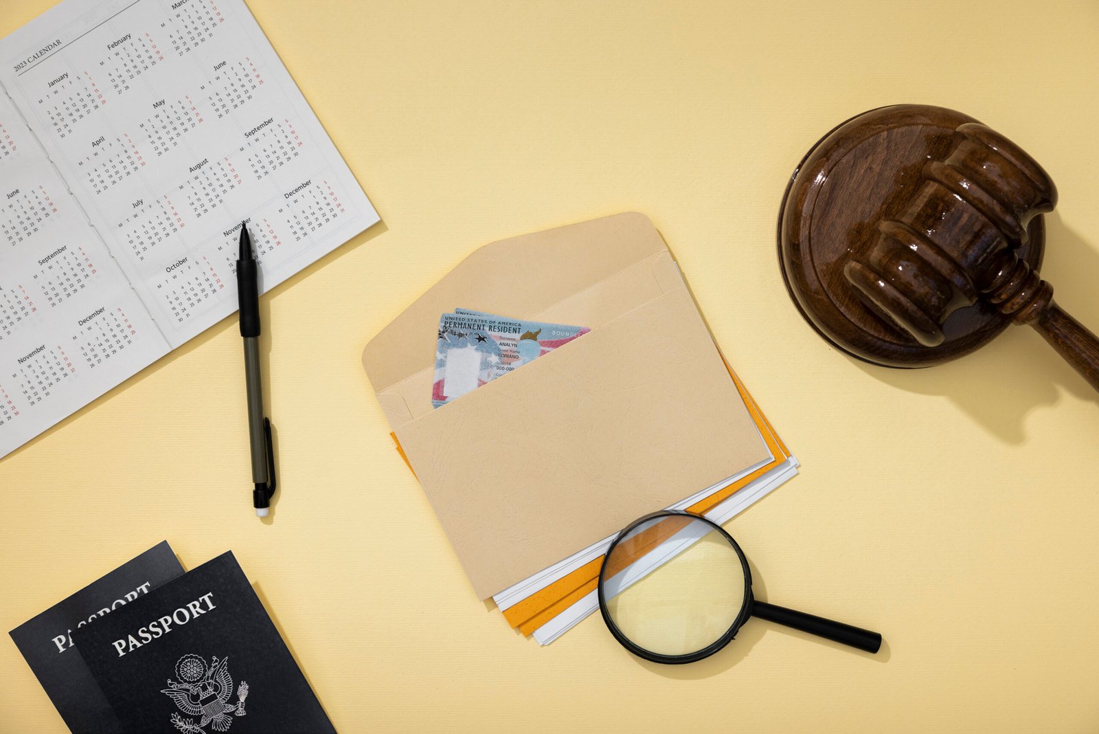 top view permanent resident cards passports